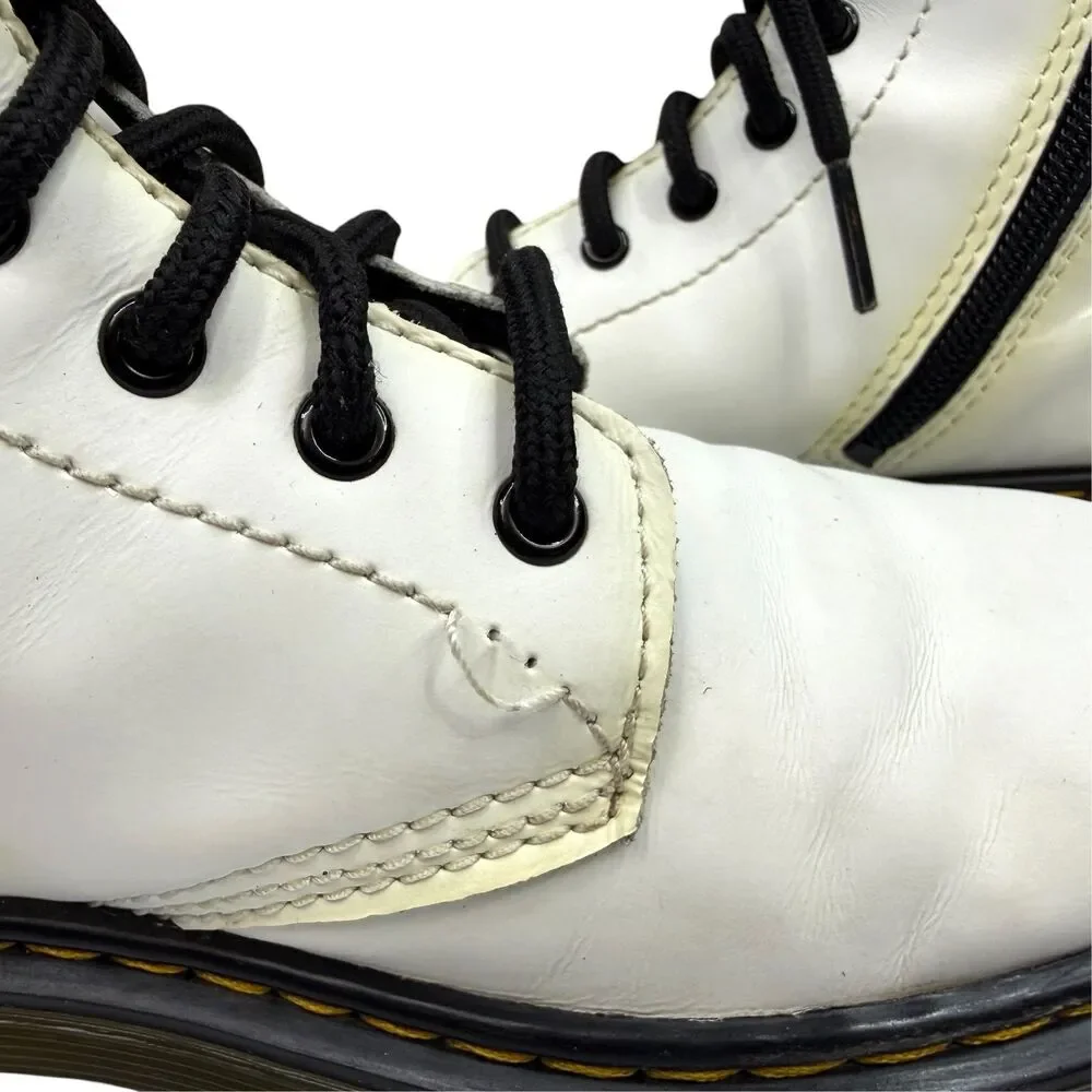 Dr. Martens Kids 1460 J White Leather Lace-Up Side Zip Boots US 3 UK 2 EU 34